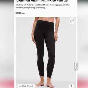 LULULEMON HIGH RISE BLACK LEGGINGS SIZE 0